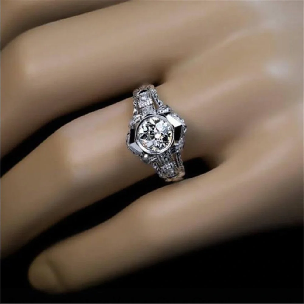New 925 Silver Royal Zircon Stone Vintage Cubic Carved Luxury Rings - Picture 4 of 4